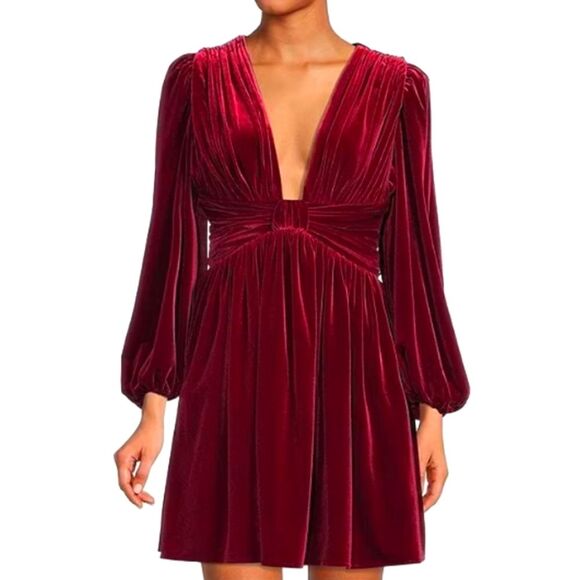 Gianni Bini Dresses & Skirts - Gianni Bini Jam Mariah 3/4 Sleeve Plunging V-Neck Velvet Mini A-Line Dress 6 NWT